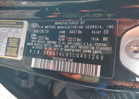 2020 Kia Optima Lx из США, поврежденный, VIN 5XXGT4L31LG401269